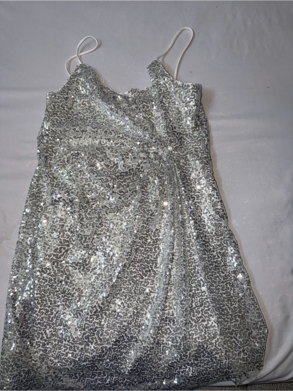 Area Stars Silver Sequin Draped Mini Dress |